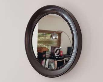 1960s Vintage Chocolate-Brown MCM Wall Mirror • Retro Bakelite Round Mirror.