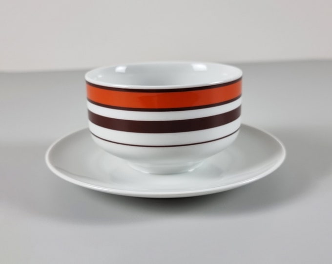 Space Age Design - Vintage SCHUMANN ARZBERG Ceramic Soup Bowl With Attached Saucer - Vintage Serveware & Tableware - W. Germany, 1970s.