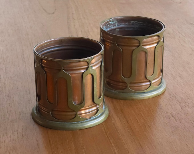 Pair of Vintage Arts & Crafts Copper And Brass Jardinieres • Dutch Art Nouveau Planters.