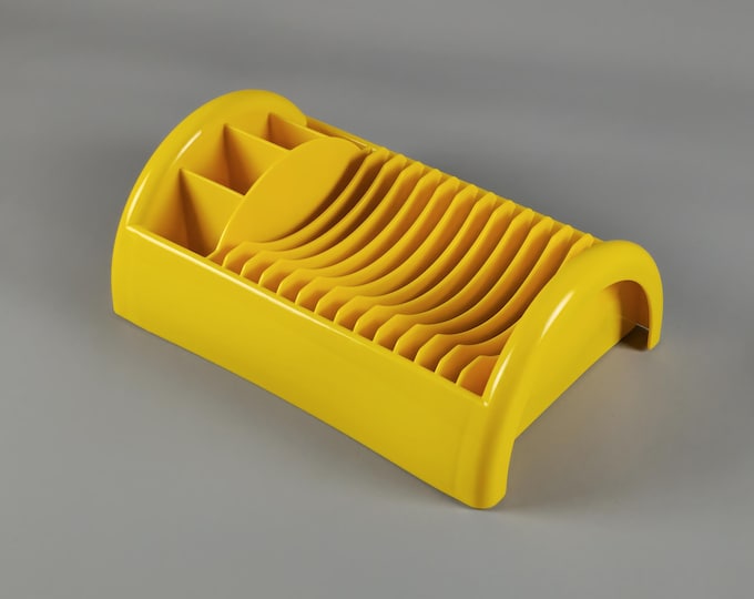 New In Box 1980s Vintage GUZZINI Compact Dish Yellow Plastic Dish Rack By Sergio Cavicchia - Vintage Home Accessories, Italy.