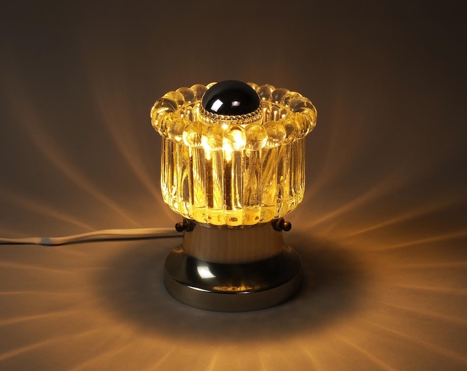 Ledungs Ribbed Amber Glass Table Lamp by Nils Ledung, 1970s Swedish Mid Century Modern.