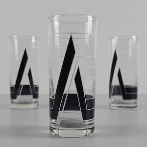 Set Of 3 Vintage Tumbler Glasses With Geometric Design, 1980s.