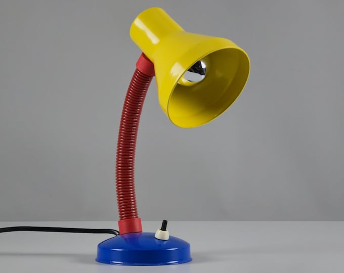 Vintage 1980s G&G Tricolor Flexible Gooseneck Desk Lamp - Retro Industrial-Postmodern Style Table Light.