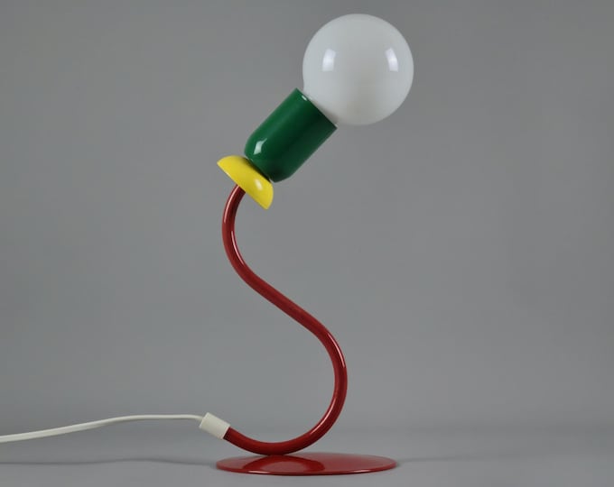 Retro 90s Postmodern ESTO S-shaped Memphis Design Table Lamp.