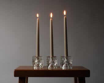 Rudolf Jurnikl Rudolfova Hut Set of 3 Bohemia Crystal Cube Candle Holders, Czechoslovakia.