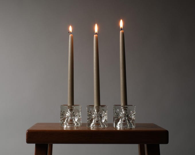 Rudolf Jurnikl Rudolfova Hut Set of 3 Bohemia Crystal Cube Candle Holders, Czechoslovakia.