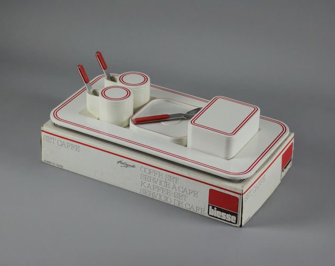 New In Box, Iconic Vintage 1980s BIESSE Coffee Service Set For Two By Pino Spagnolo • Retro Italian Modernist Serveware.