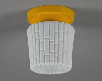 1970s Mid-Century Modern "Yellow Pop" Glass Flush Mount Light.