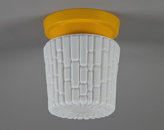 1970s Mid-Century Modern "Yellow Pop" Glass Flush Mount Light.