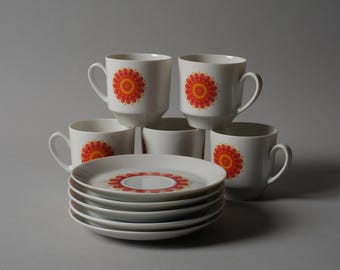 Winterling Bavaria Set of 5 Coffee Cups and Saucers, 1970s Space Age Design.