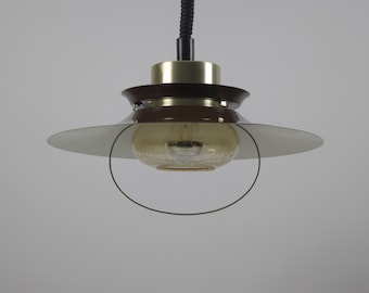 1970s Danish Vitrika Rise & Fall Pendant • Brown And Brass Mid Century Lighting.