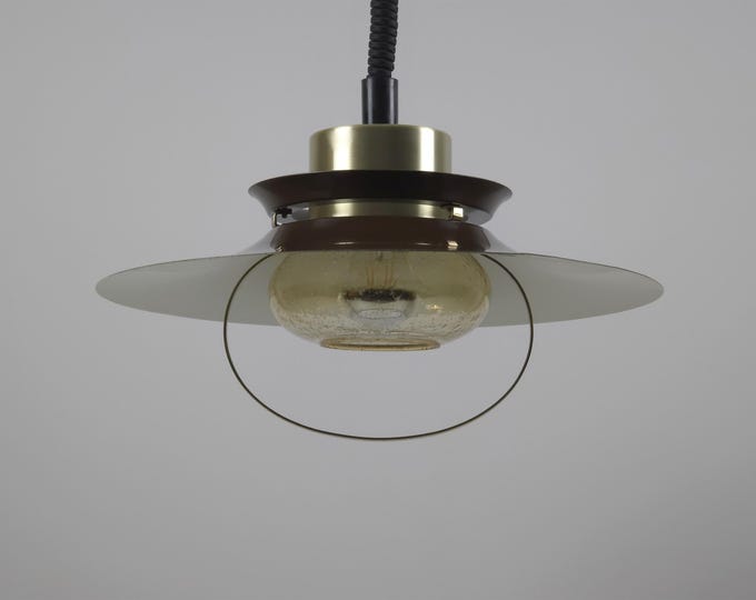 1970s Danish Vitrika Rise & Fall Pendant • Brown And Brass Mid Century Lighting.