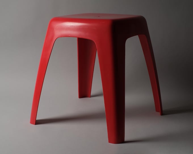 Flair Holland Red Plastic Stool, 1970s Space Age Design, Retro Dutch Furniture.