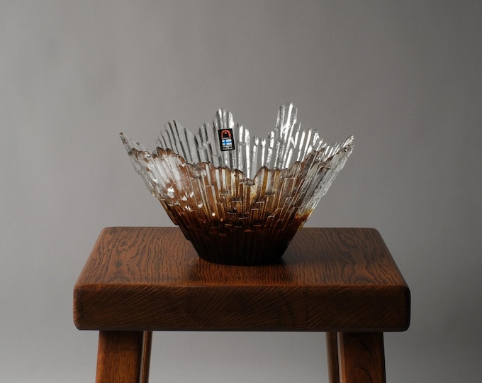 Humppila Revontulet Northern Lights Amber Art Glass Bowl by Tauno Wirkkala, Finland, 1970s.