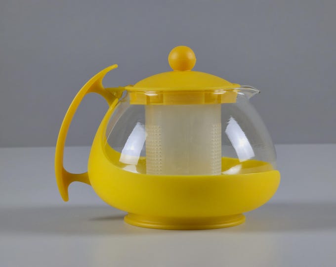 New In Box 1990s Vintage Glass Teapot With Integrated Infuser Basket • Funky Retro Tea Maker & Pourer.