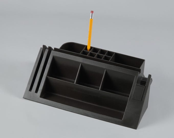 1970s Industrial Brown Plastic Desk Caddy – Modular Organizer with Sliding Tray, West Germany.