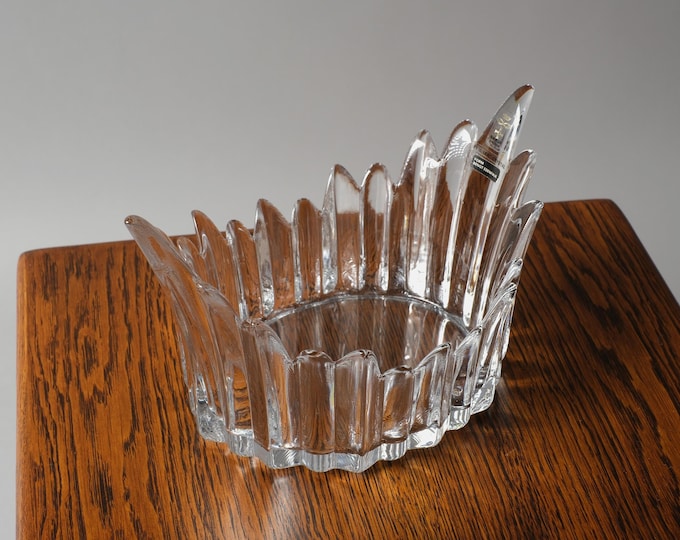 Vintage 1970s Skruf Glasbruk Crown Crystal Bowl by Bengt Edenfalk, Scandinavian Art Glass.