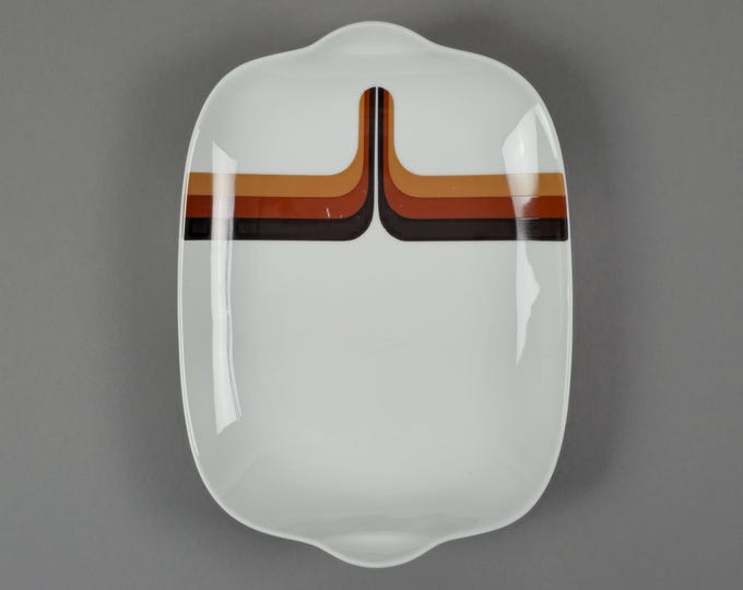 1970s Space Age Design Striped Large Ceramic Platter By Eschenbach Bavaria.