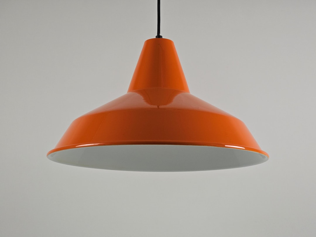 Mid Century Modern Vintage Industrial Orange Metal Pendant — free download