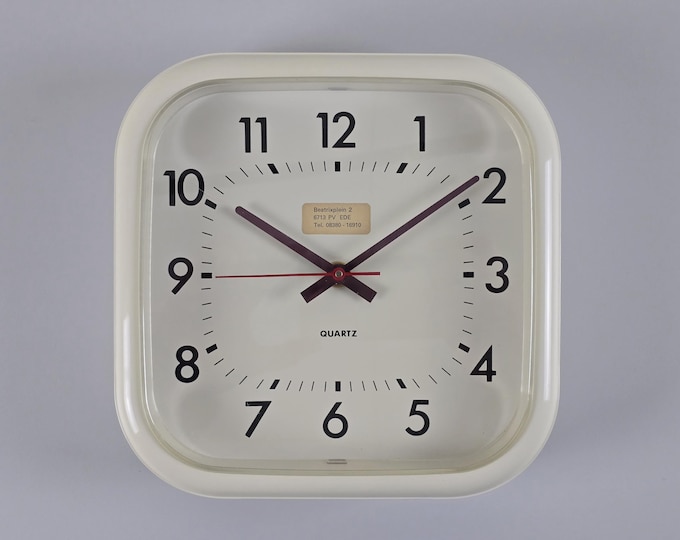Space Age Design - Vintage SCHOLER Off-White Plastic Wall Clock - Retro Mod Plastic Wall Clock - Germany, 1980s.