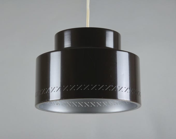 1970s Vintage Swedish Brown Aluminum Pendant Lamp – Perforated Mid-Century Modern Pendant Light.