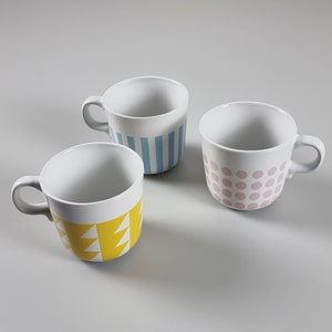 Contemporary Design - Set Of 3 IKEA Färgrik-Tickar Ceramic Mugs, Coffee Cups, Teacups - Designed By Maria Vinka, 2008.