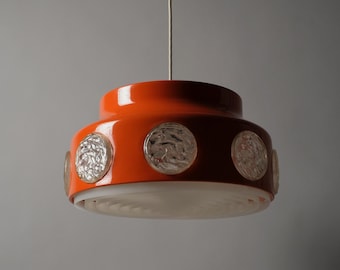 Vitrika Pendant Lamp, Orange with Inlaid Medallions, 1960s Danish Modern Lighting.
