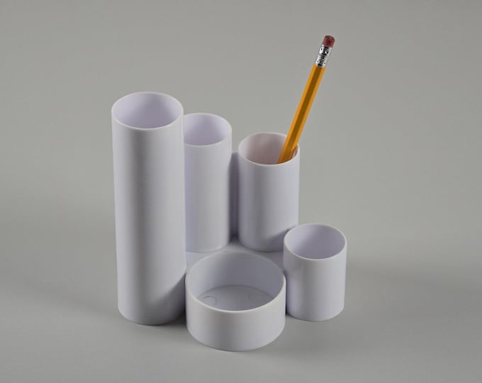 Space Age Design - Vintage White Plastic Pen Holder And Desk Organizer - Vintage Plastic Office Accessories - Germany, 1970s.