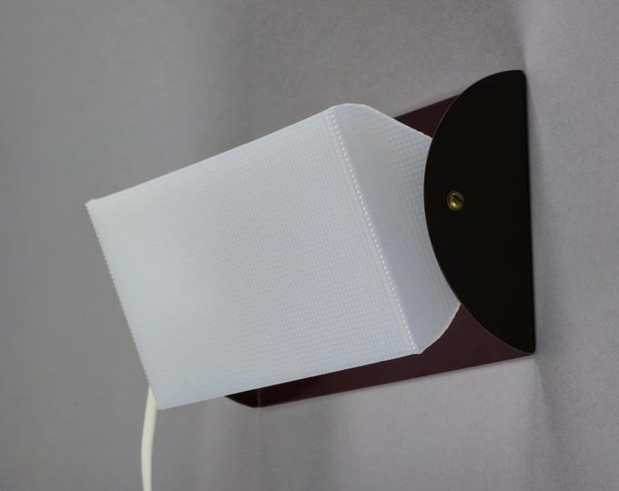 Vintage 1980s LORENTZONS Wall Light With Burgundy Metal & Textured Acrylic Diffuser.