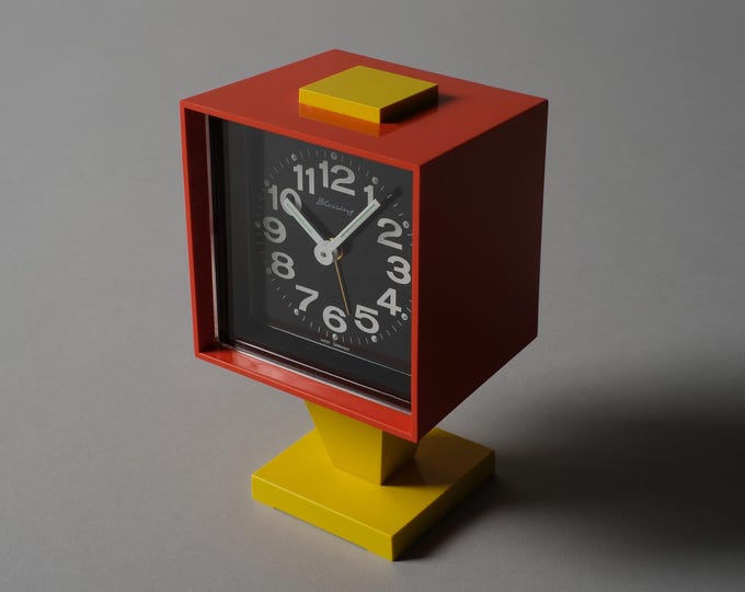 New in Box Blessing Square Pedestal Alarm Clock, 1970s Space Age Design, West Germany.