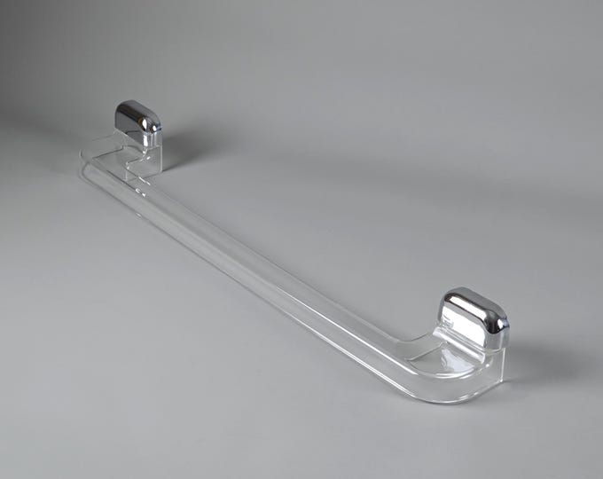New Old Stock - Space Age Design - 1970s Vintage GUZZINI Bagno Transparent Acrylic Towel Rail — Retro Italian Bathroom Accessories.