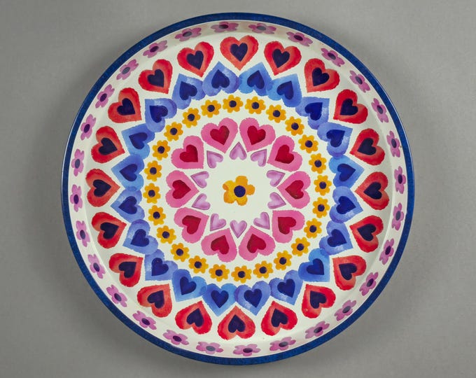Vintage 1990s Elite UK 'Hearts & Flowers' Metal Tray By Emma Bridgewater.