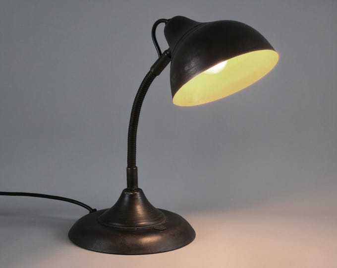 Vintage 1940/50s French Industrial Desk Lamp In Aged Metal.
