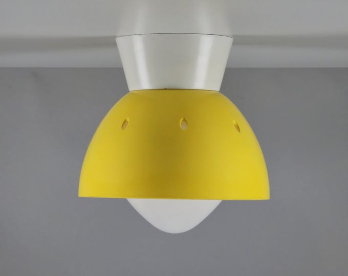 Vintage 1970s HOFFMEISTER LEUCHTEN Plastic And Opaline Glass Mushroom Light Fixture • German Space Age Lighting.