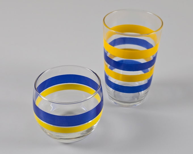 Space Age Design - Vintage Set Of 2 Striped Tumbler Glasses - Vintage 1970s Kitchenware.