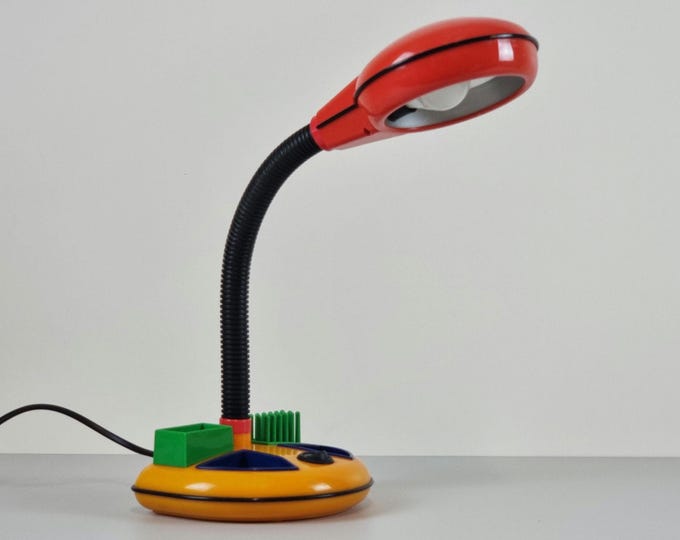 Postmodern Design - Vintage RABBIT TANAKA 09308 Desk Lamp With Organizer - Memphis Milano Style - Designed By Kyoji Tanaka, 1985.