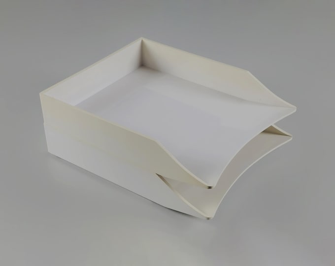 Vintage Set Of 2 SAMP DESIGN Manade Collection White Plastic Desk Trays by Jean-René Talopp, 1972.