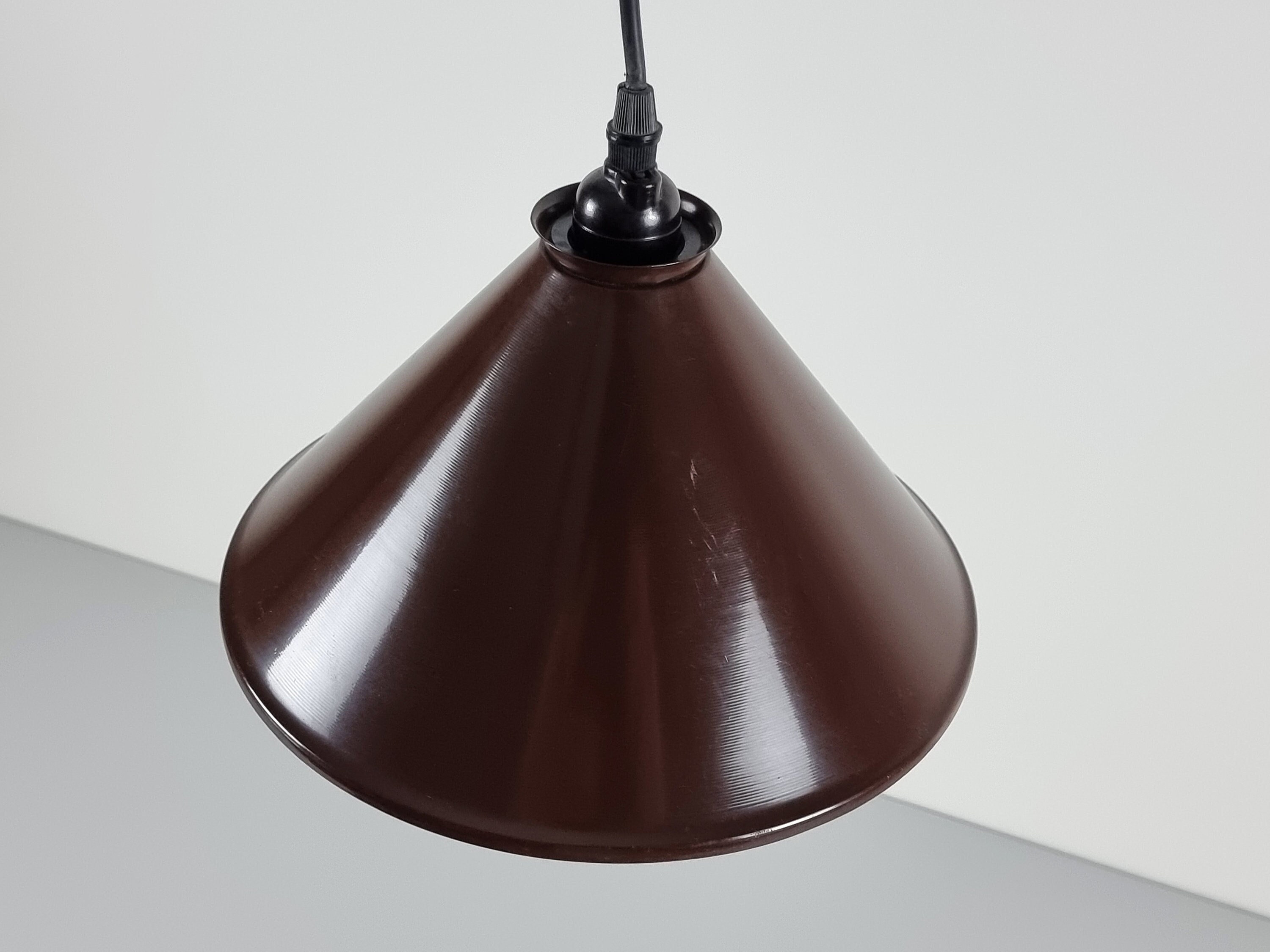 Mid Century Modern - Vintage MASSIVE Brown Lacquered Metal Cone Pendant ...