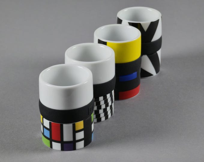 Vintage Set Of 4 Ceramic Shot Glasses By Frank Kerdil For PO Denmark.