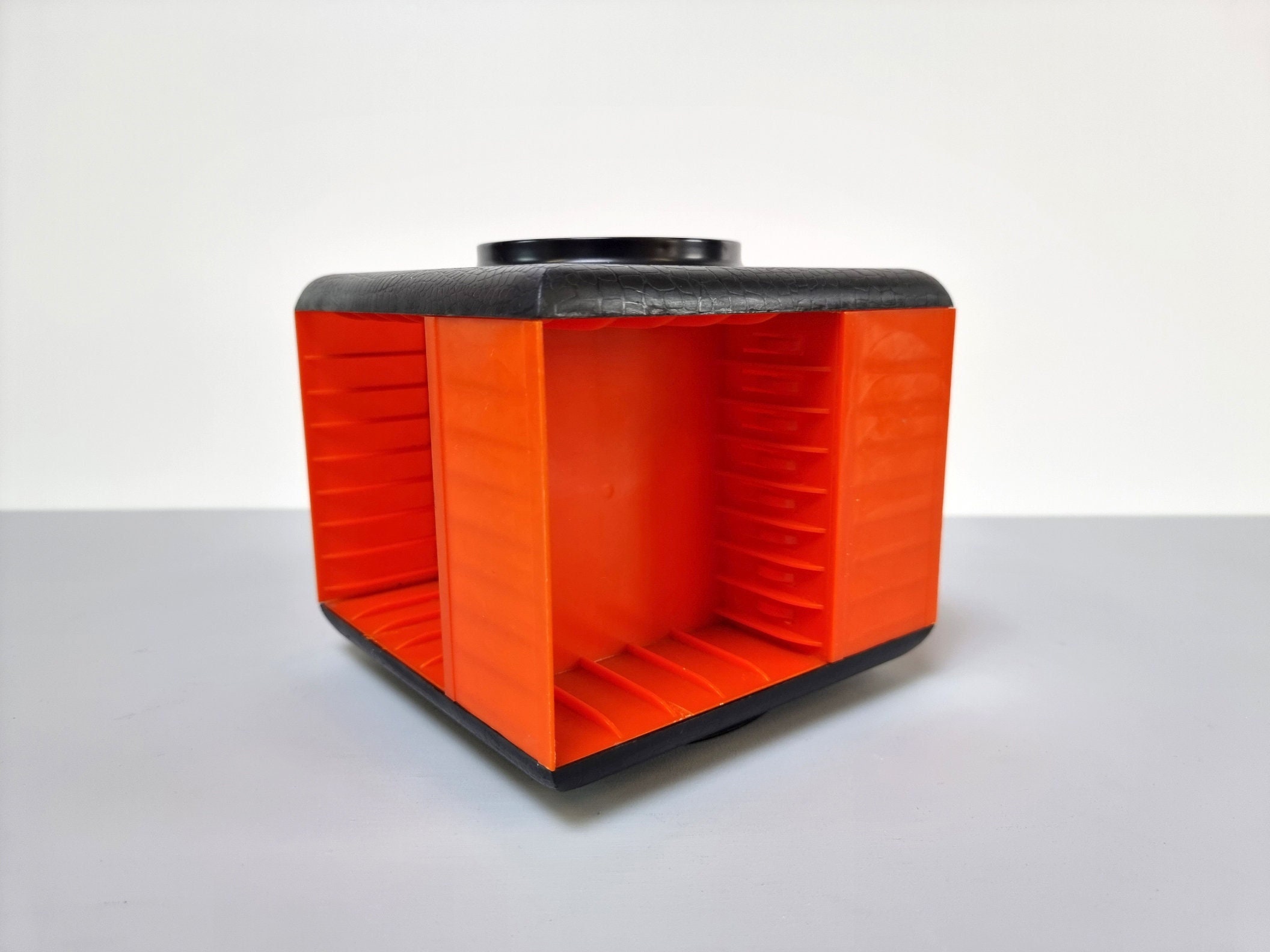 Vintage Orange Plastic Cassette Tapes Storage Carousel Rack Retro