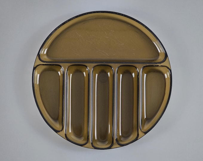 1970s Vintage GUZZINI Tinted Plastic Snacks & Deli Plate, Divided Cafeteria Lunch Plate - Italian Retro-Chic Serveware.