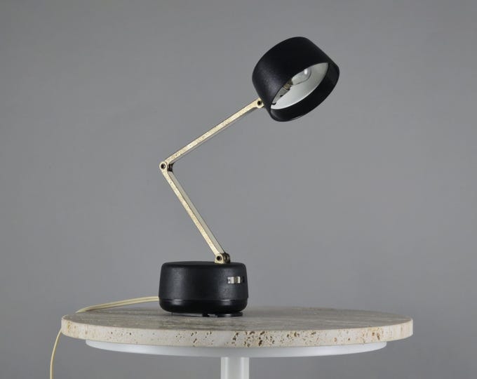 Vintage 1970s NANBU-LITE 'Cute' Black Plastic Telescopic Adjustable Desk Lamp • Retro Japanese Small Desk Light.