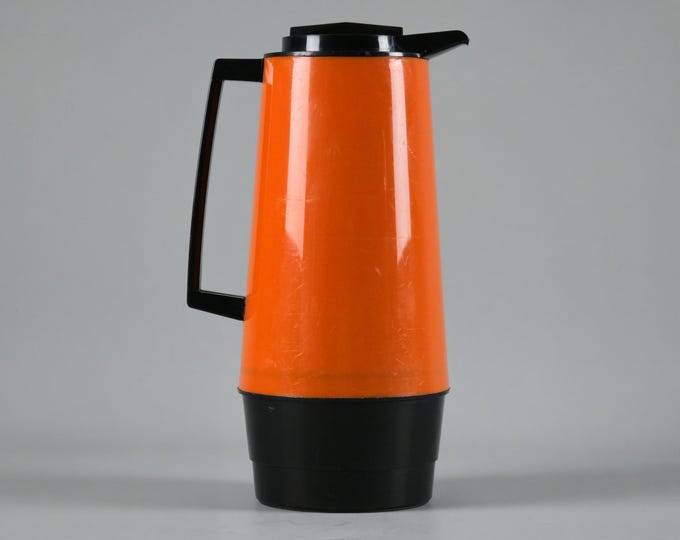 Space Age Design 1970s Orange Plastic Vacuum Flask, Thermal Carafe.