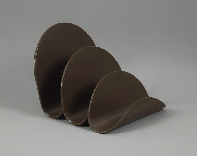 Rare 1970s Space Age Design Brown Plastic Magazine Rack / Letter Holder With Wavy Design.