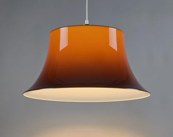 1970s Scandinavian Modern Amber Brown Acrylic XXL Pendant Lamp By Hans-Agne Jakobsson AB Markaryd, Sweden.