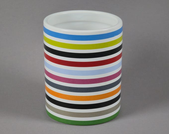 Vintage 1990s Multicolored Striped Ceramic Planter Pot.
