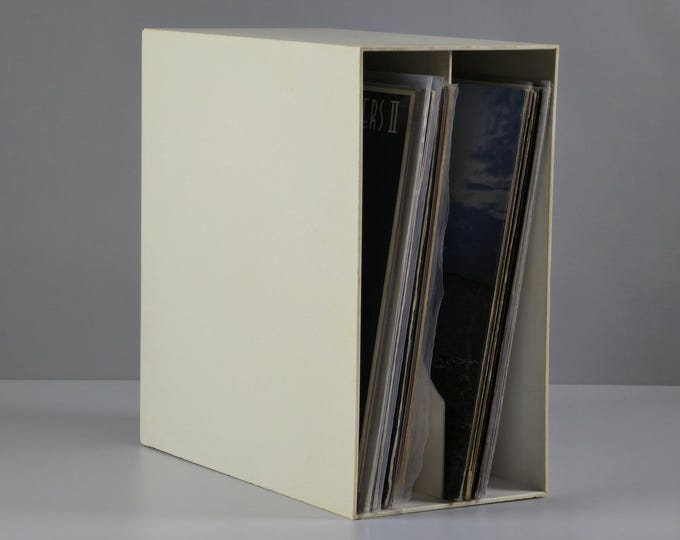 1980s Vintage Beige Plastic Storage Box With Dividers — Storage Rack For Books, Vinyl Records, Knick-Knacks, CDs, Desk Organizer Caddy.