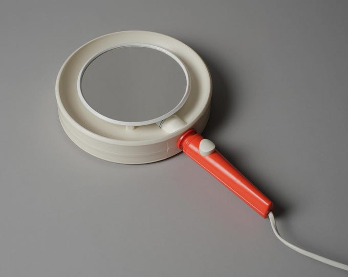Vintage 1970s Spectralux 'Consul' illuminated vanity mirror • Portable magnifying cosmetic mirror.