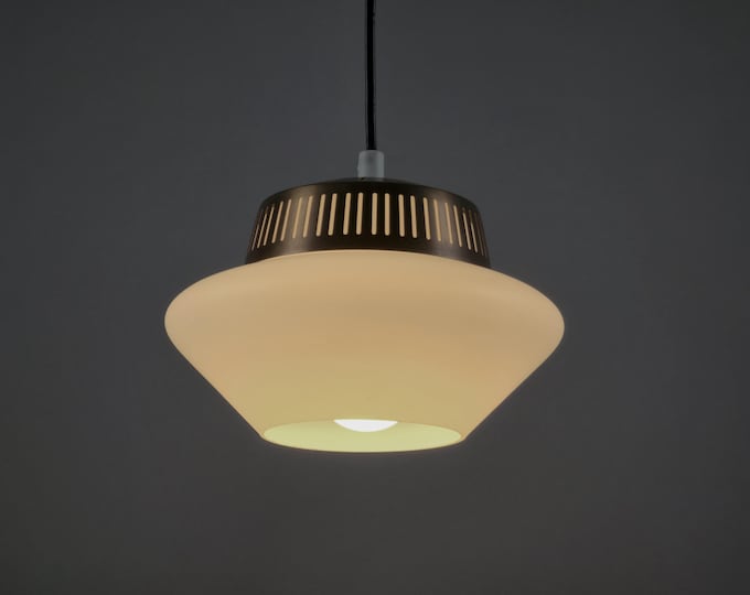 Rare 1950s Vintage Opal Arch Pendant Light By Svend Aage Holm‑Sørensen — Danish Mid-Century Modern Pendant Lamp.