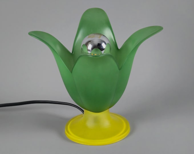 1980s Art Deco Revival Glass Tulip Table Lamp By Vandeheg Holland.